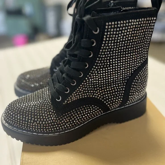 MADDEN GIRL Kurro Bedazzled Black Combat Boots Women Size 6.5 - Picture 3 of 8